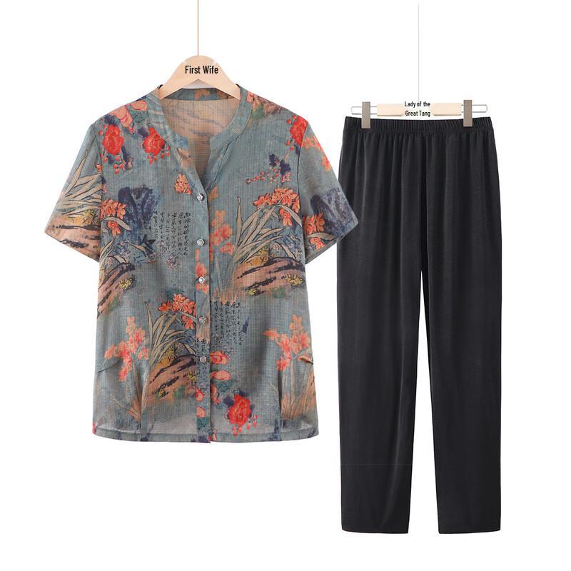 Da Tang Fu Ren Women s Stand-Collar Shirt Set 4XL