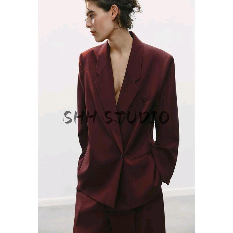 High Waist Strap Decoration Double Pleated Casual Pants 2180403 Double Breasted Loose Casual Suit Jacket 2010738