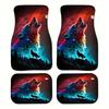 4 Peças Tapete com Estampa de Lobo Colorido Tapetes de Chão para Carro para Auto Van Caminhão SUV - Conjunto Completo Dianteiro e Traseiro Ajuste Universal Proteção Decoração do Interior do Carro