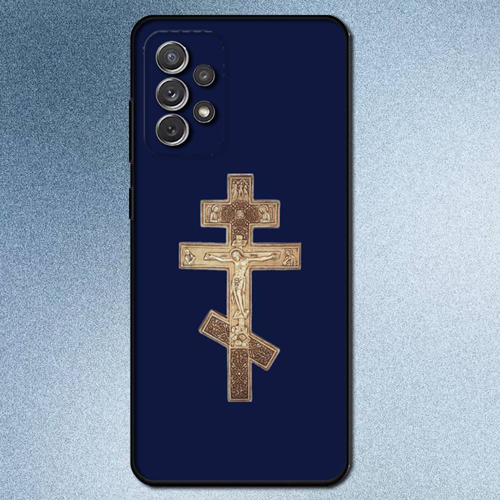 Orthodox Cross Icon Phone Case For Samsung S25,S24,S21,S22,S23,S30,Ultra,S20,Plus,Fe,Lite,Note,10,9,5G Black Cover