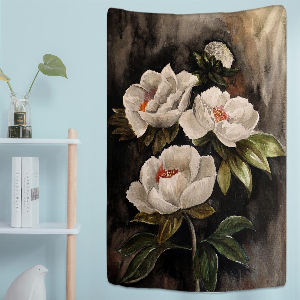 

Элегантный белый цветочный гобелен настенный узор чернильный цветочный узор бохо психоделический хиппи домашний декор 95x70cm