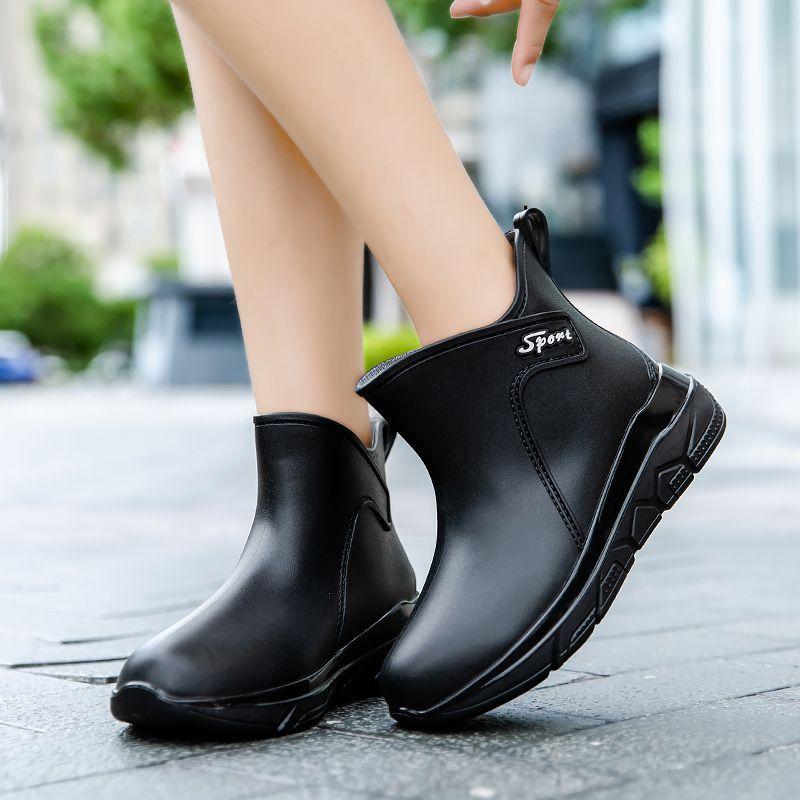 

Утепленные резиновые сапоги для женщин, модные, водонепроницаемые, нескользящие, с коротким голенищем, резиновые сапоги для воды, износостойкие, кухонные рабочие резиновые сапоги 36 чёрный