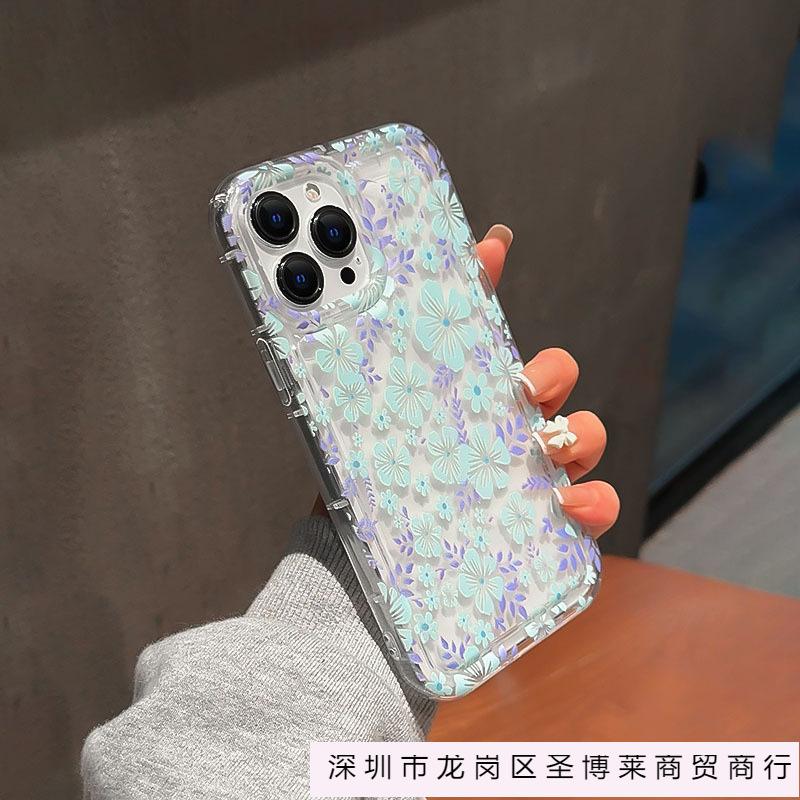 Simple Ins Blue Small Floral Apple 14 Mobile Phone Case iPhone13 Premium 12 Transparent 11 Anti-drop X Soft 15 Women