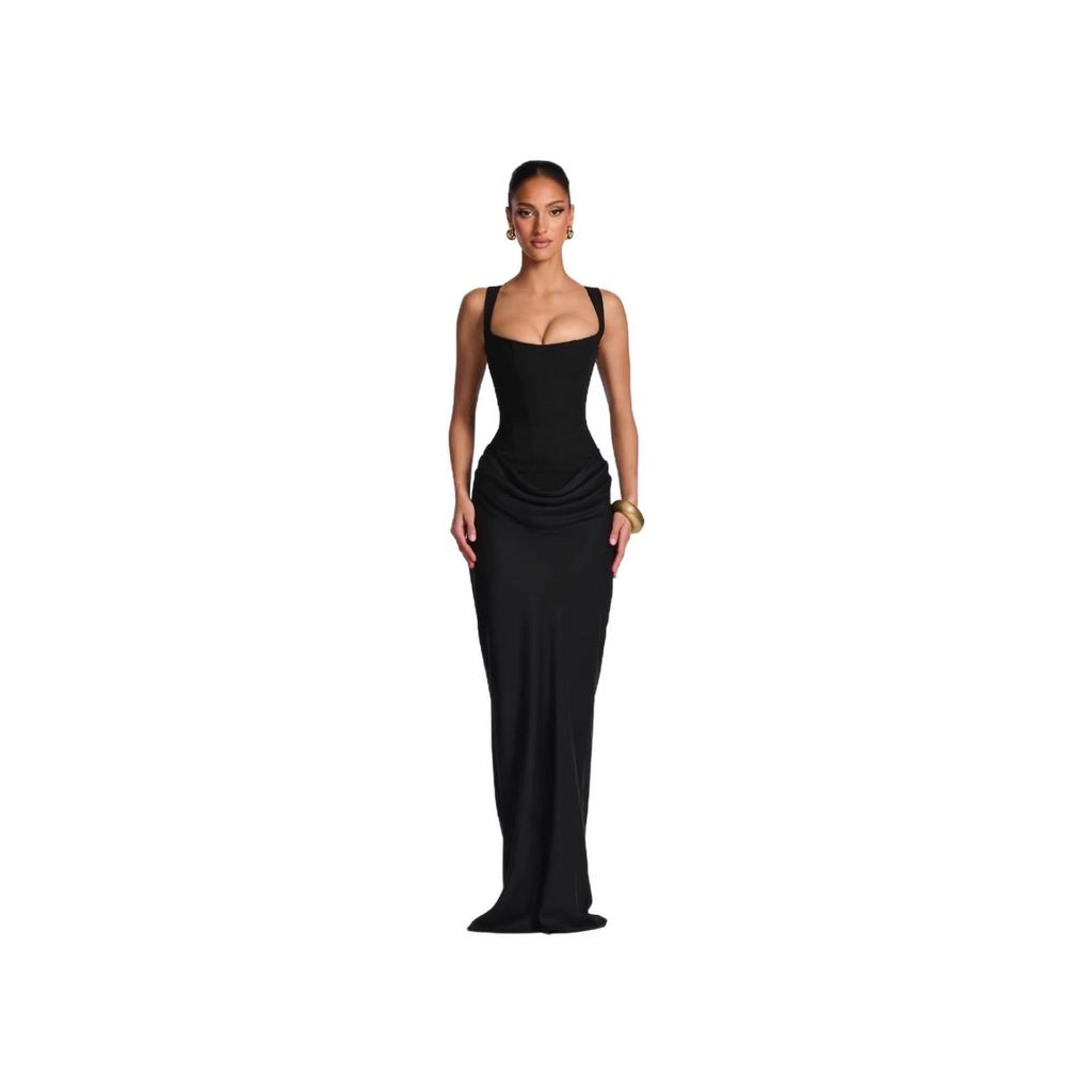 TK Women's 2026 Spring Slim Strappy Maxi Dress – Solid Color Hip-hugging Style