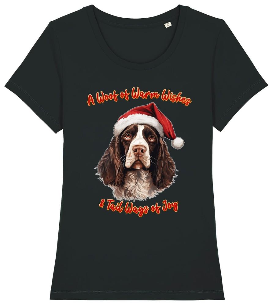 

Womens Springer Spaniel Christmas T-Shirt Santa Hat Dog Woof Wishes Stocking Tee 2XL
