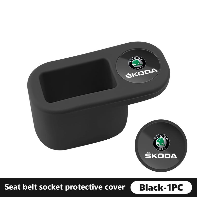 VIJT4 TPE Car Seat Belt Socket Protective Cover Interior Accessories For Skoda Kodiaq Fabia Kamiq Karoq Octavia 2 3 Rapid Scala