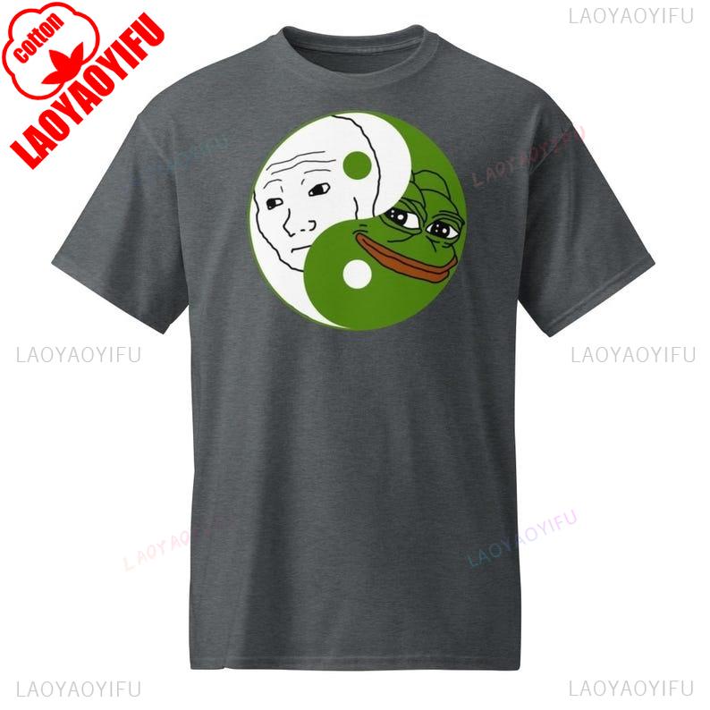 Funny Pepe The Frog and Wojak Yin Yang Meme Print T-shirt Summer Fashion Casual Comfortable Soft Cotton Unisex Tees Streetwear