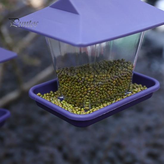 Bird Feeder with Drainage Holes Large Capacity Transparent Plastic Outdoor Wild Bird Hanging Feeders with Sloped Roof for Outside Garden Yard