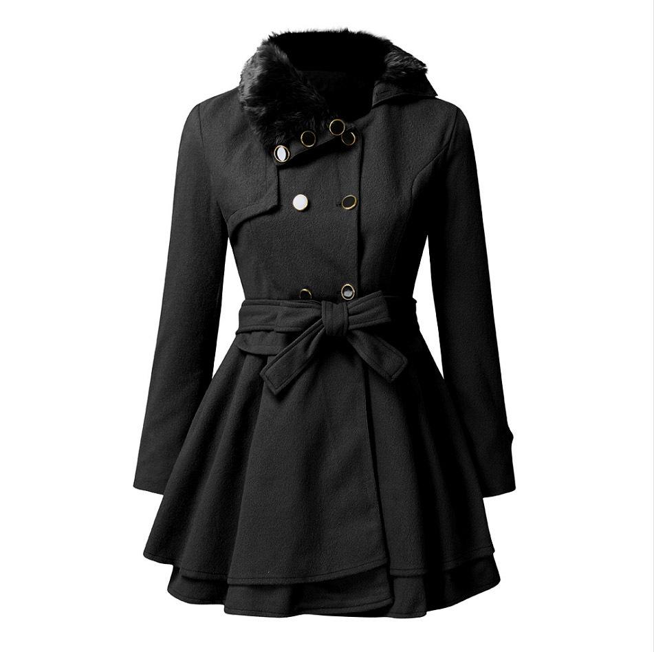 European & American Women s Slim Fit Double-Breasted Long Wool Coat Windbreaker XXL
