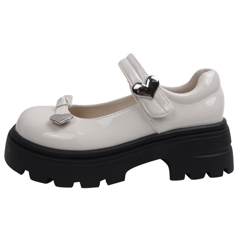 

French bow thick heel platform small leather shoes women s 2025 new height-increasing skirt Velcro Mary Jane single shoes 35