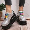 Women Sneakers 2025 New Platform Wedge Plus Size Rainbow Sneakers Women Silver Sequin Punk Designer Shoes Women