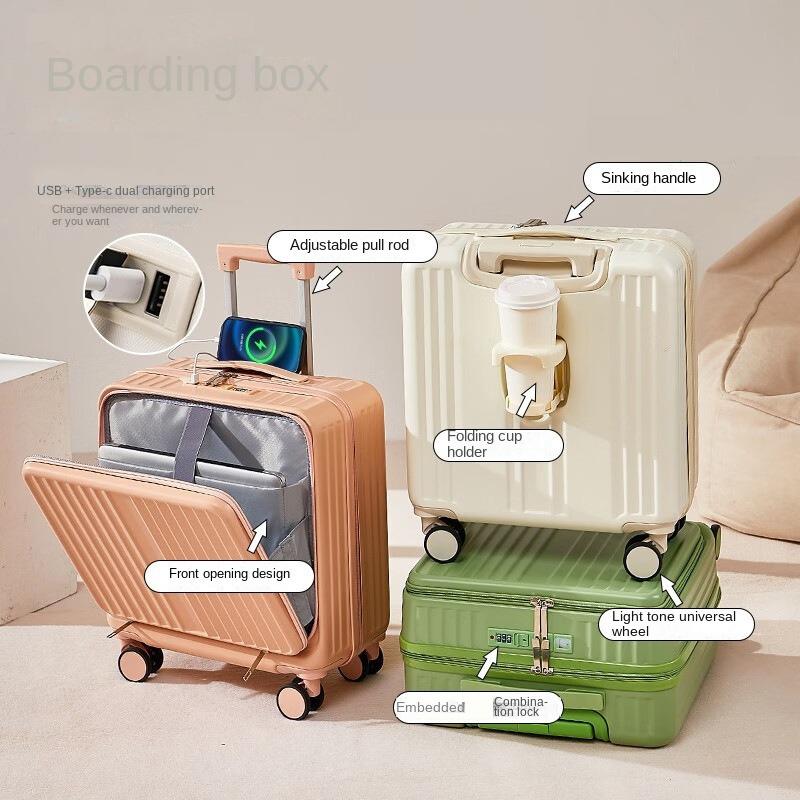 Multifunction Front Opening 18" Small Trolley Case Password Suitcase Cabin Travel Bag Usb Charging Luggage Suitcases On Wheels