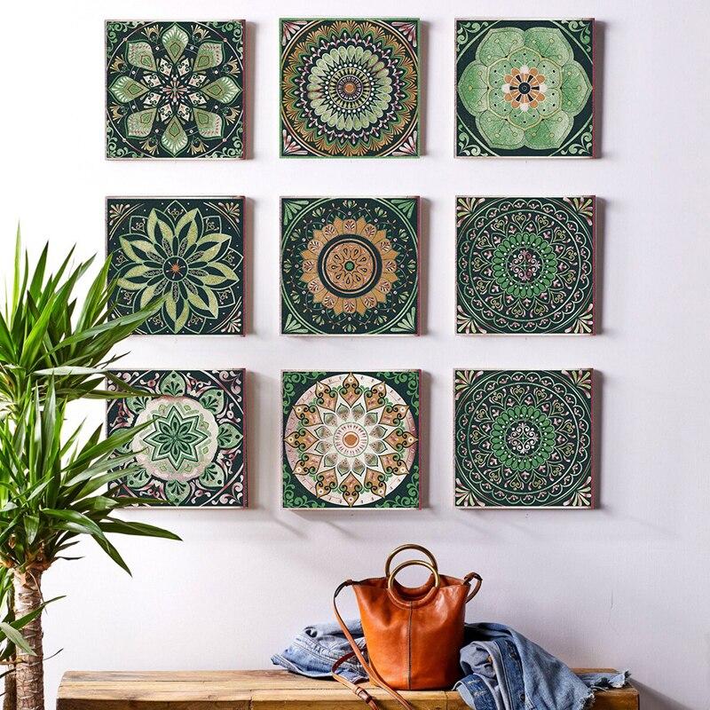 24 Vintage Mandala Wall Stickers, Kitchen Self-Adhesive Waterproof Tile Stickers, Bathroom Decoration Moroccan Art Mural