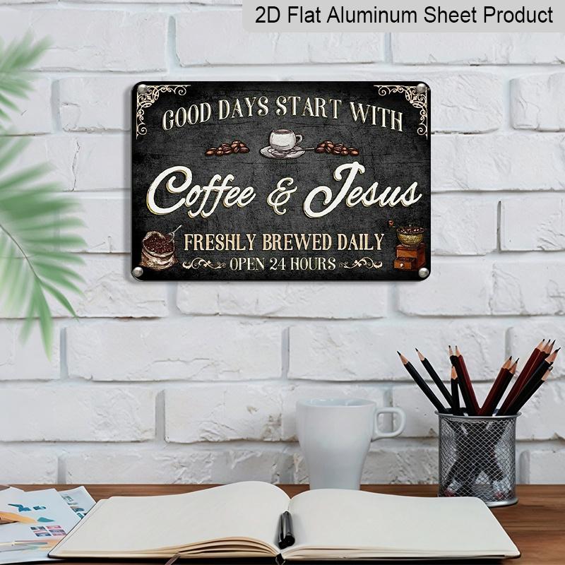 2D Flat 1pc Vintage Metal Signs for Kitchens, Cafes, and Pubs That Say Good Days Begin with Coffee, Aluminium Metal Wall Decor, Perfect for Home