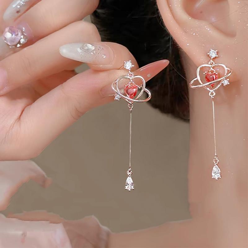 ZAKOL New Elegant Geometric Heart Crystal Long Drop Earrings For Women Cute Delicate Zircon Party Pendientes Zircon