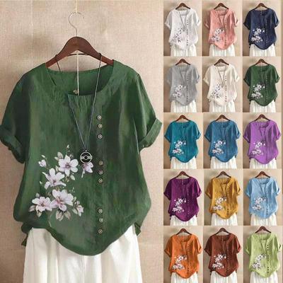 Women's Retro Cotton Linen Short-Sleeve T-Shirt - Loose Fit Large Size for Summer & Autumn