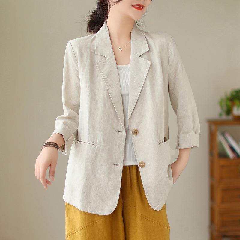 Women S Linen Cotton Blend Casual Long Sleeve Blazer
