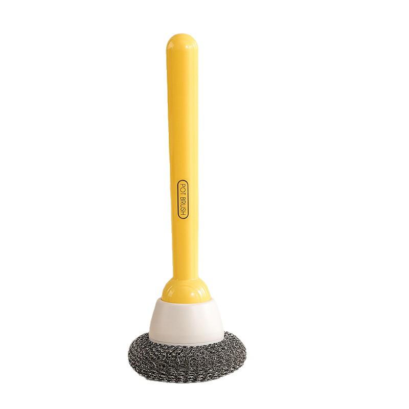 Rotatable Long-Handle Steel Wire Pot Scrubber - Adjustable Kitchen Cleaning Brush.