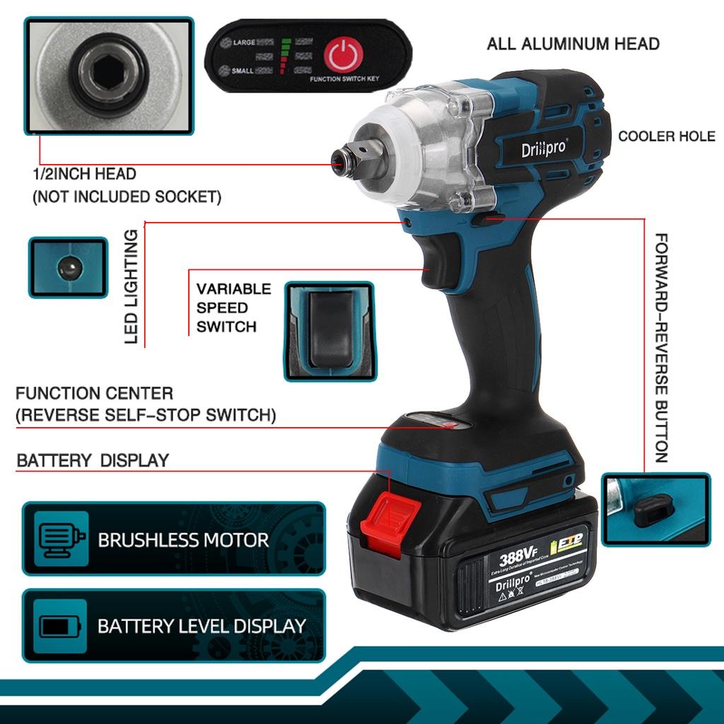 4-in-1-Elektrowerkzeug-Set, elektrischer Schlagschrauber, 13-mm-Bohrmaschine, Bohrhammer, 125-mm-Winkelschleifer für 18-V-Makita-Akku