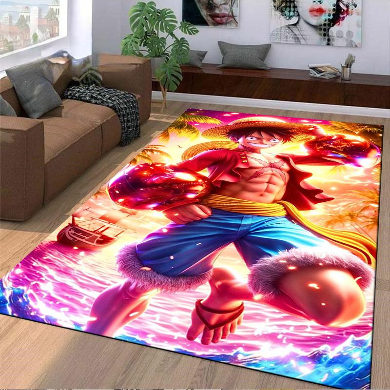 "Anime Pirate Character Carpet with Fiery Tropical Style Background" Suitable for use as an anti-slip for living room bedroom sofas