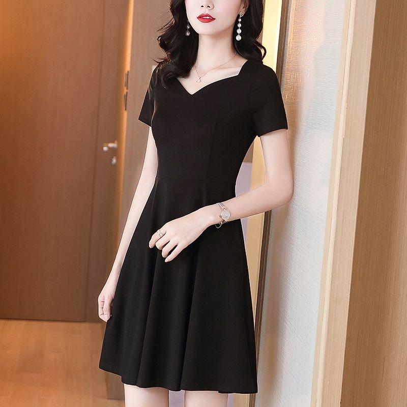 Koreanische Mode Damen Mode Elegantes Kleid Sommer Neu Kurzarm V-Ausschnitt Büro Dame All-Match Pullover Lässig Mini Tuniken Robe
