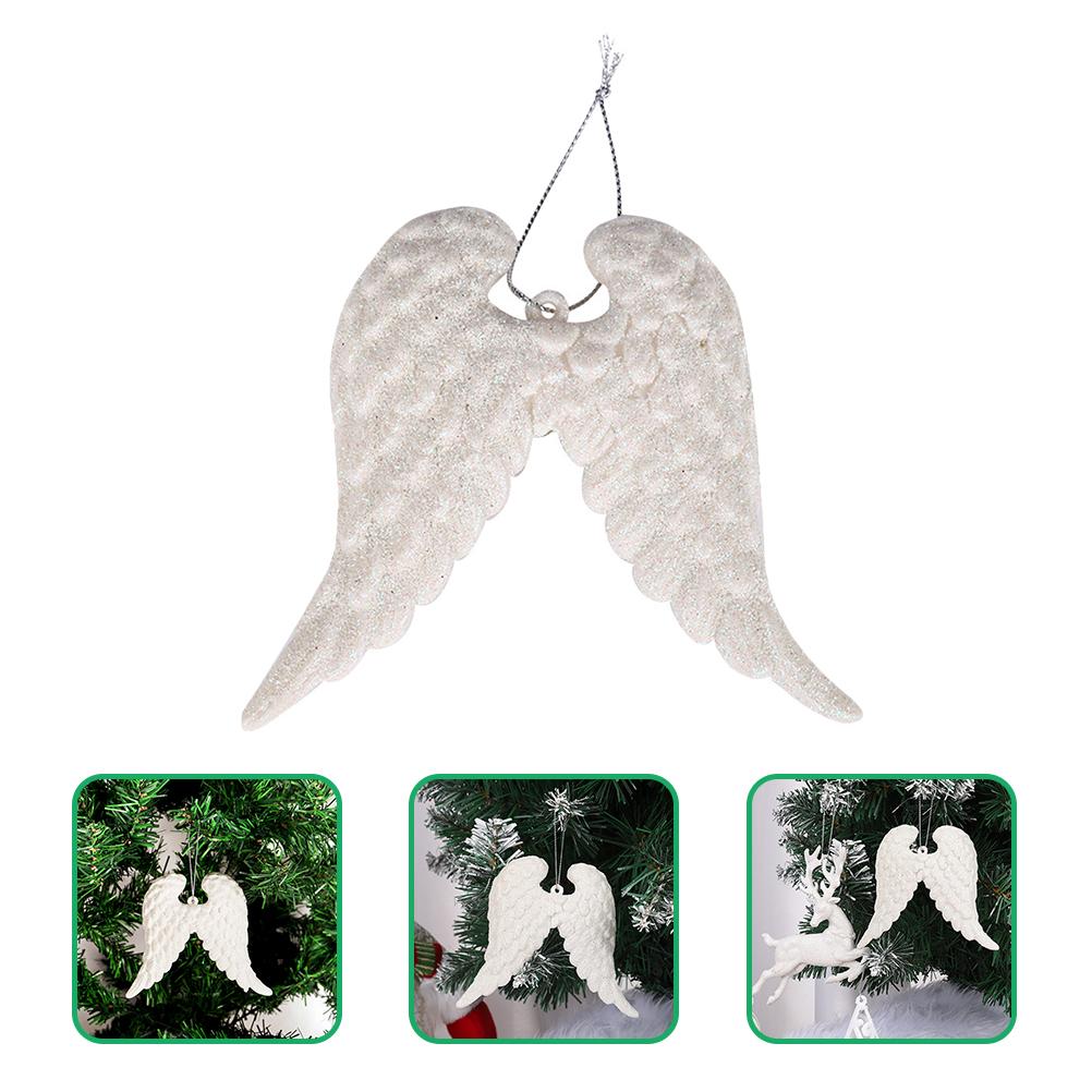6Pcs Angel Wing Christmas Ornaments White Hanging Decor Xmas Tree Crafts Holiday DIY Project Photography Props