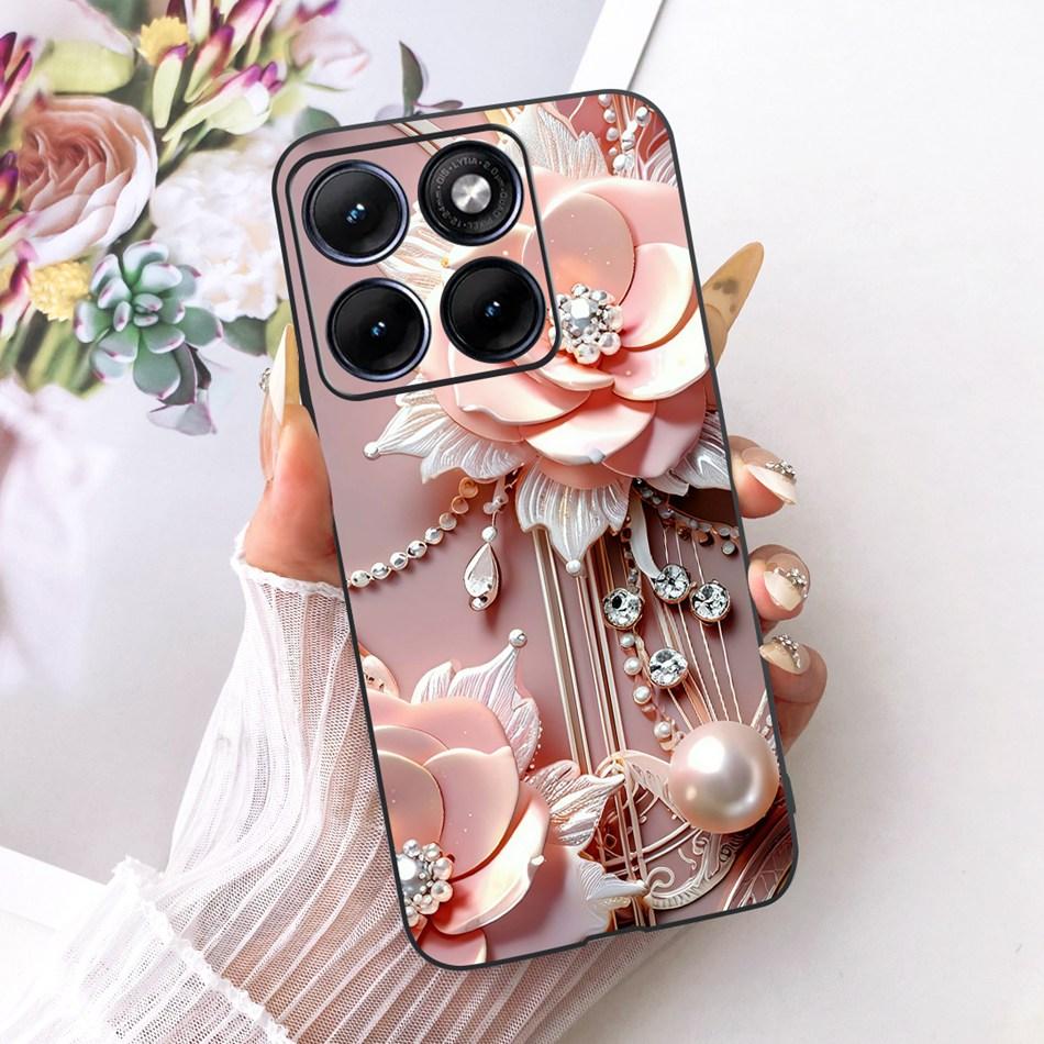 Für Motorola Edge 70 Fusion Niedliche Blume Schmetterling Katze Bemalte Hülle Für Motorola Edge70 Fusion 5G Schwarzes Silikon Weiche Handyhüllen