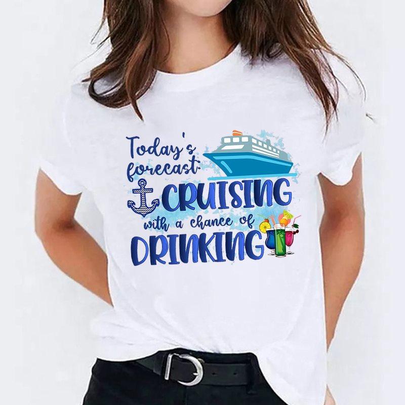 Today S Forecast Cruising With A Chance Of Drinking Printing T-Shirt Fashion Unisex Short Sleeve Summer Cruise Cool Hip Hop Top XL