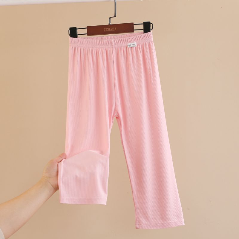 

Дитячі штани з ниткою, тонкі, з широкими штанинами, літні штани від комарів, штани з прямими штанинами, домашні штани середньої довжини 100 рожевий