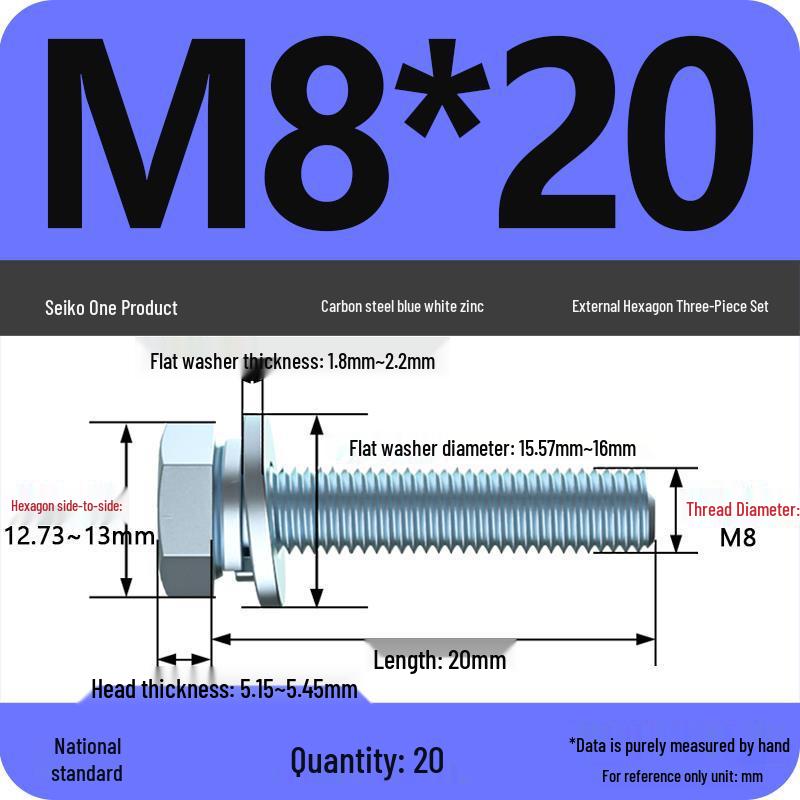 Grade 8.8 Galvanized Hex Bolt Set: Includes Hex Bolt, Spring Washer, Flat Washer (Sizes: M4, M5, M6, M8, M10, M12)