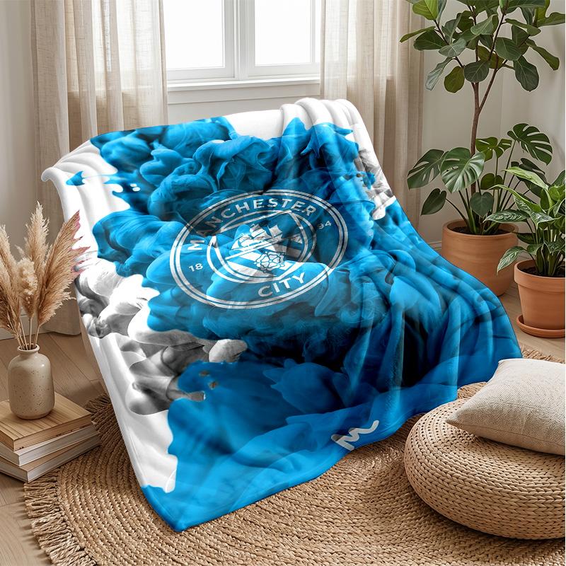 Manchester City Theme Blanket Soft Flannel Fleece Blanket Warm Lightweight Throw Blanket for Home Sofa Bed
