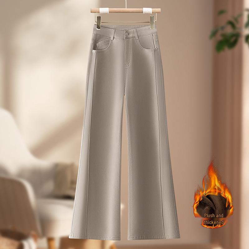 Chic High-Waisted Micro-Elastic Wide-Leg Pants - Women's 2026 Spring/Winter, Slimming, Warm, Loose, and Thickened.