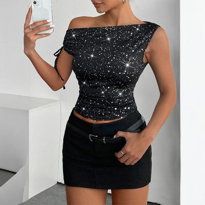 Urlaubs- und Freizeitstil One-Shoulder Pailletten-Top Damen Frühling und Sommer
