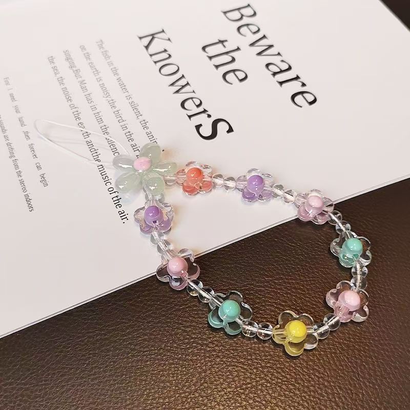 Telefon Anti-Verlust-Lanyard Schlüssel Kurzer Handgelenk-Anhänger Bunter Macaron-Anhänger mit runder Perle Damen-Handkette Handy-Lanyard