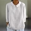 Women's Peter Pan Collar Cotton Blouse 3/4 Sleeve Loose Casual Pullover Shirt Summer Solid Textured Tunic Top