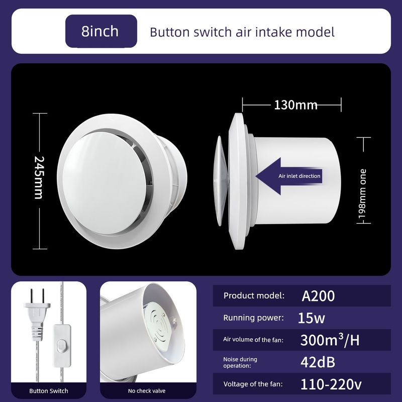 Exhaust Fan for Bathroom, Powerful Silent Household Wall-Mounted Window Duct Exhaust Fan, Toilet Exhaust Fan