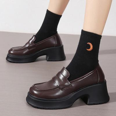 Pu skórzane mokasyny na platformie damskie brytyjskie grube obcasy buty oksfordzie damskie wsuwane buty gotyckie College