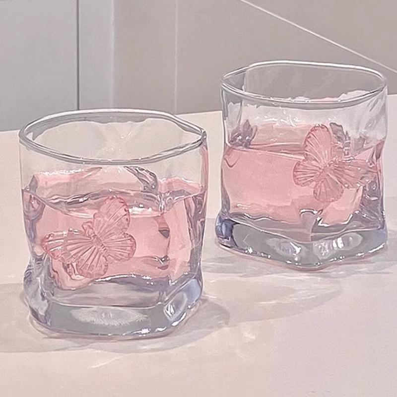 200Ml Butterfly Crystal Glasscup Ins Transparent Beer Juice Milk Glass New Home Exquisite Irregular Whiskey Decorative Glass