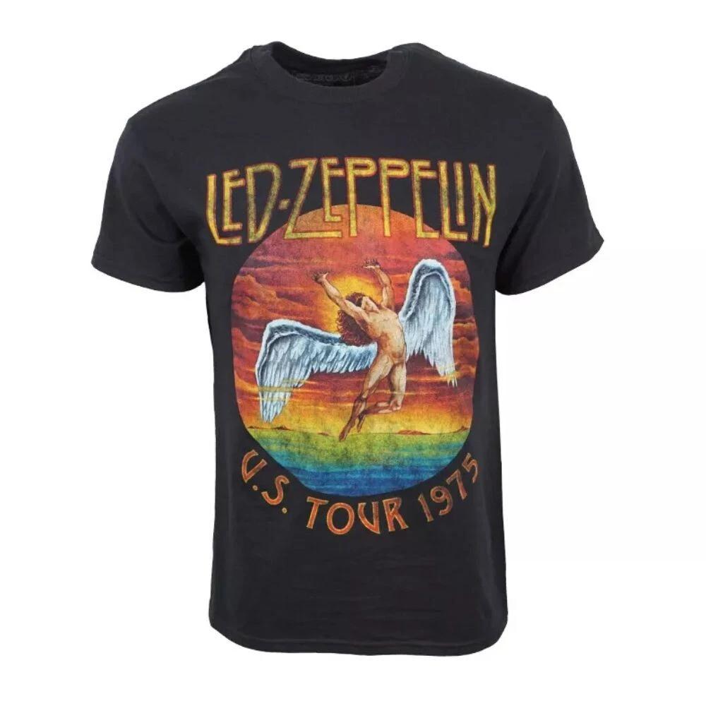 100% bavlna TOPY UNISEX TRIČKA PÁNSKÁ DÁMSKÁ LED ZEPPELIN PÁNSKÉ TRIČKO Z US TURNÉ 1975, Unisex tričko, Dárek pro fanouška
