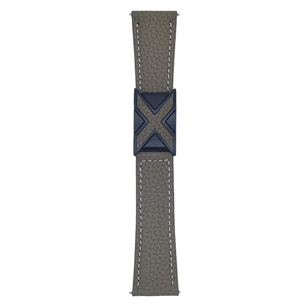 For Samsung Galaxy Watch7 44mm/40mm Watch Band 20mm Magnetic X-Buckle Litchi Texture Leather Strap