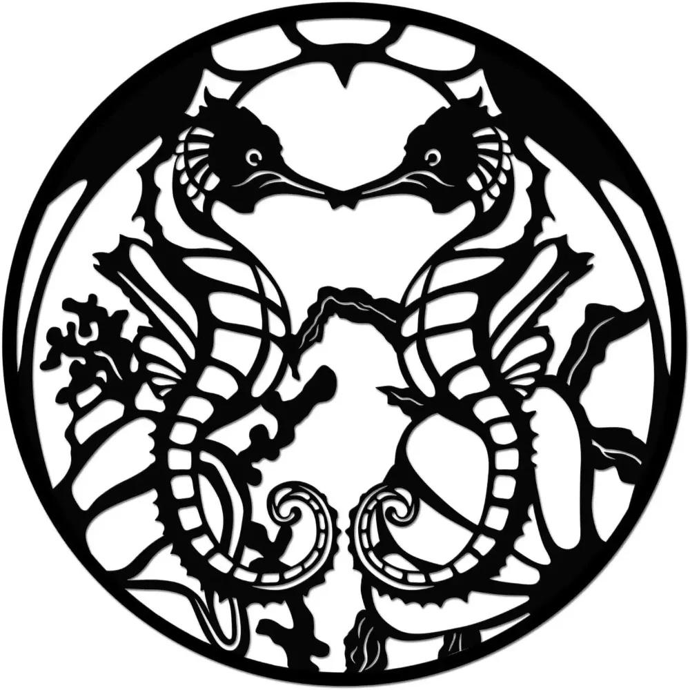 1 Stück Meerestier Metall Wanddeko Schwarz Seepferdchen Liebeskuss Wandskulptur Wandkunst Neue Wanddeko Metall Wandbehang