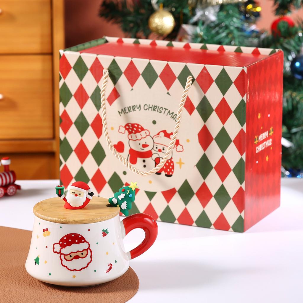 Santa Claus Creative Cartoon Ceramic Mug, Christmas Gift Cute Coffee Mugs, Breakfast Milk Cups, Couple Kawaii Cup,with Gift Box