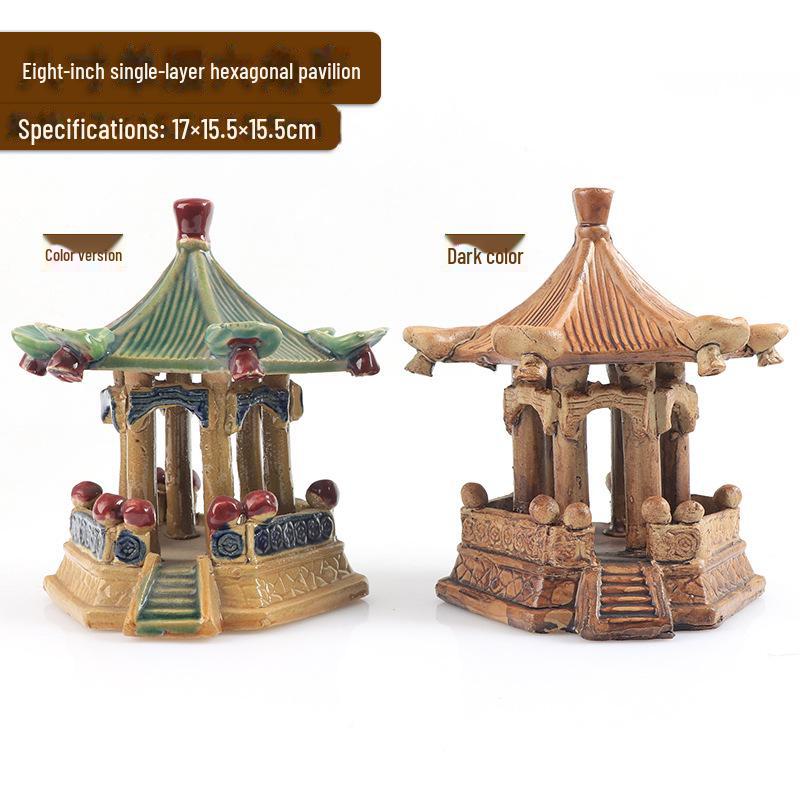 Akvárium Krajina Dekorace: Kamenná skalka absorbující vodu a ozdoba z keramického pavilonu na bonsai