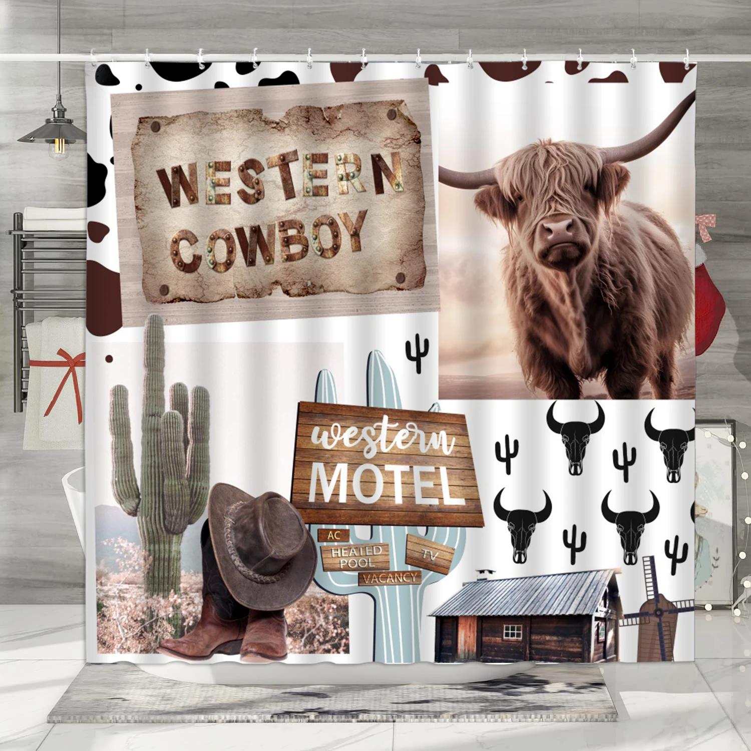 

unframed Fall Forest Shower Curtain, Farm Animals Bear Deer Vintage Wooden Barn Planks Wild Nature Mountain Sunset, Bathroom Dec 90x180cm-35x70in