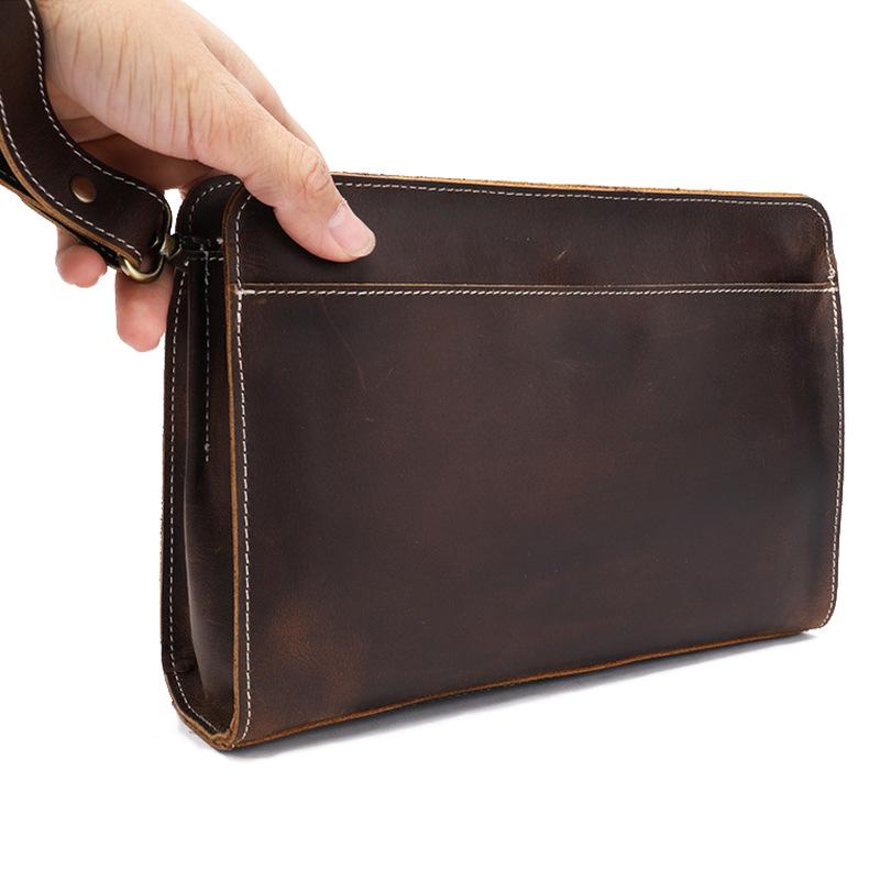 Herren Vintage Crazy Horse Leder Lange Clutch Tasche – Echte Rindsleder Umschlag Handtasche