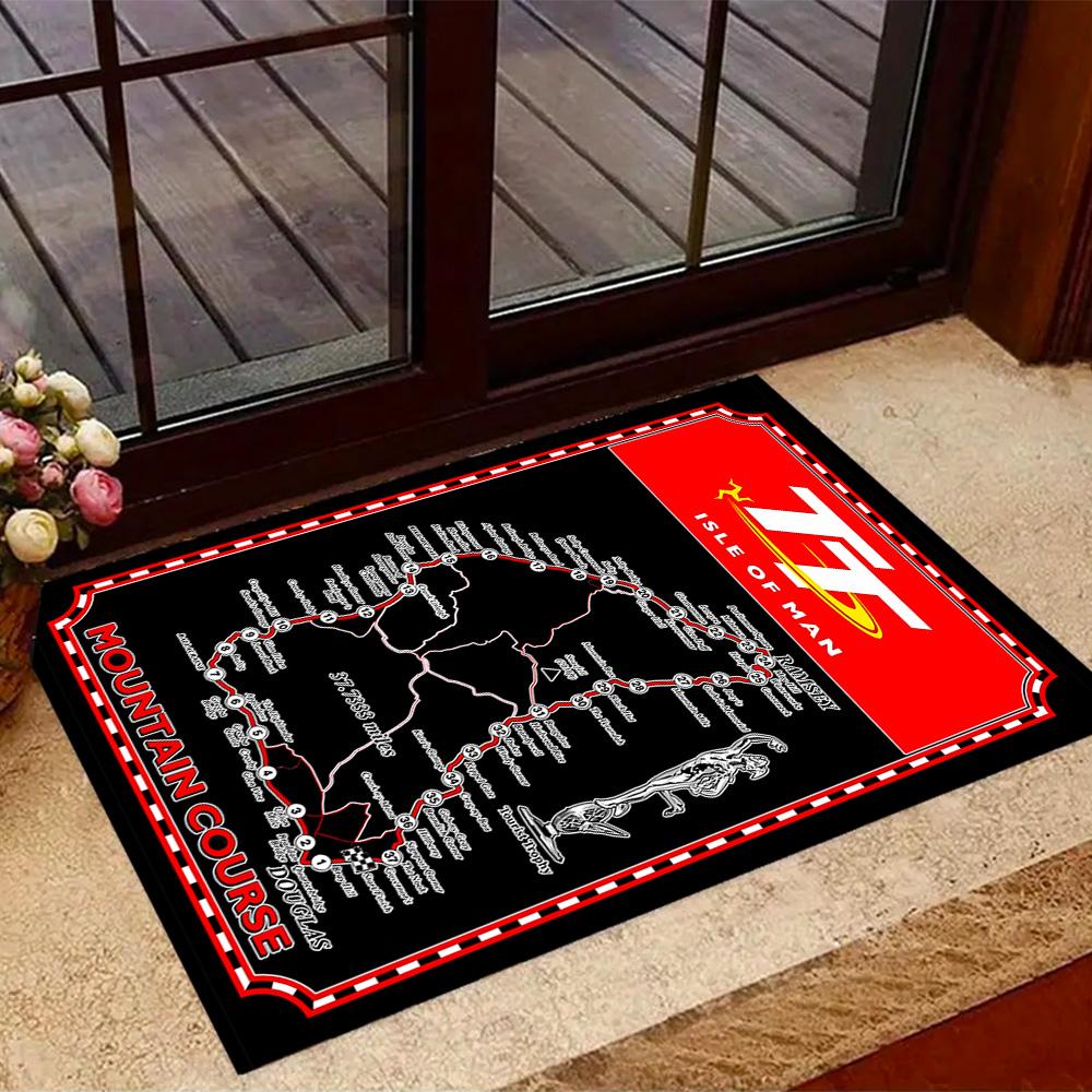 Isle Of Man Tt Course Map Themed Anti-Slip Rugs - Polyester Home Decor, Suitable for Bedrooms, Living Rooms, Doorways, Studios, and Decorations