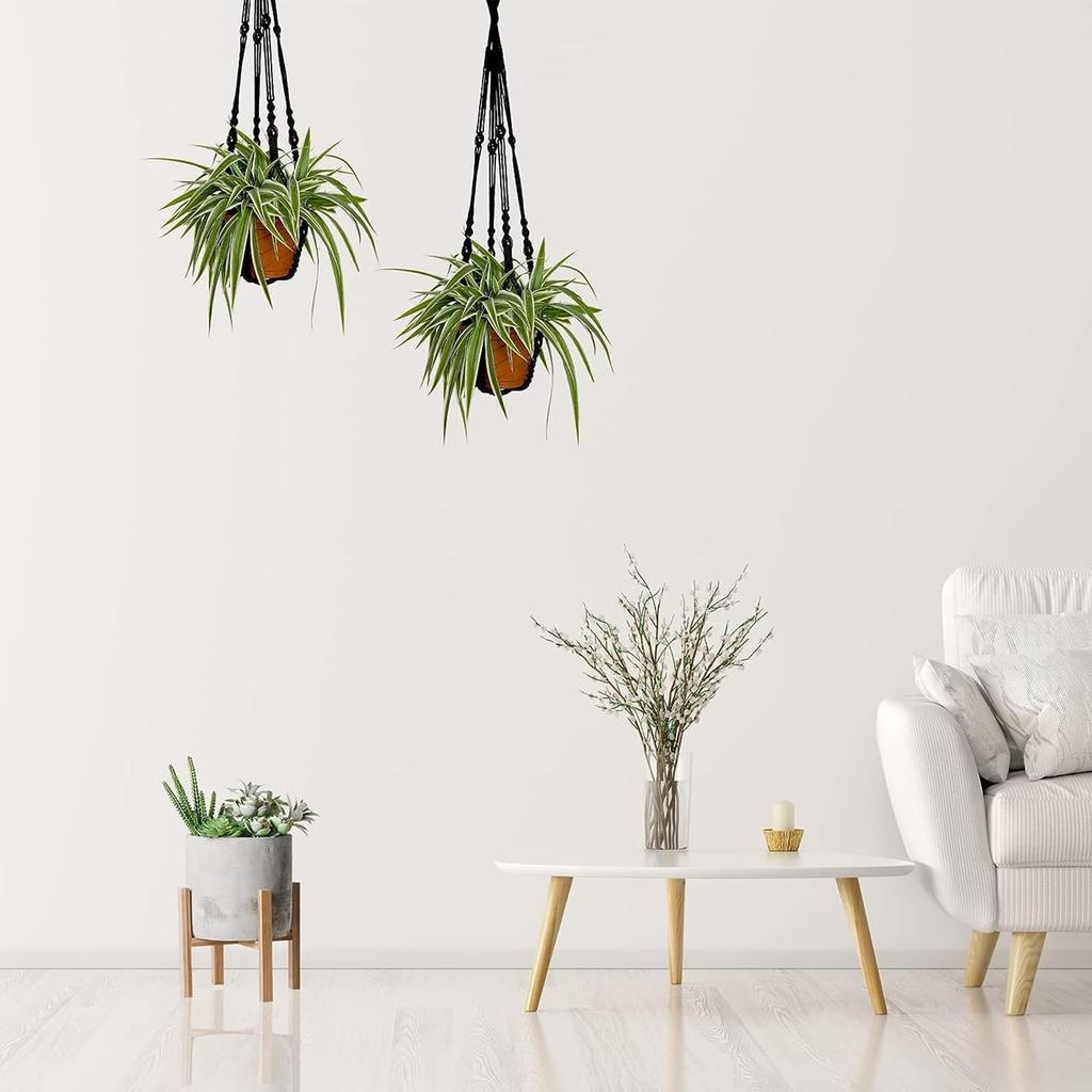 AKEIE Macrame Plant Hanger 3 Pack for Indoor Outdoor Wall Hanging Planter 3 Hooks Hanging Planter Basket Cotton Rope 100cm with Beads No Tassels