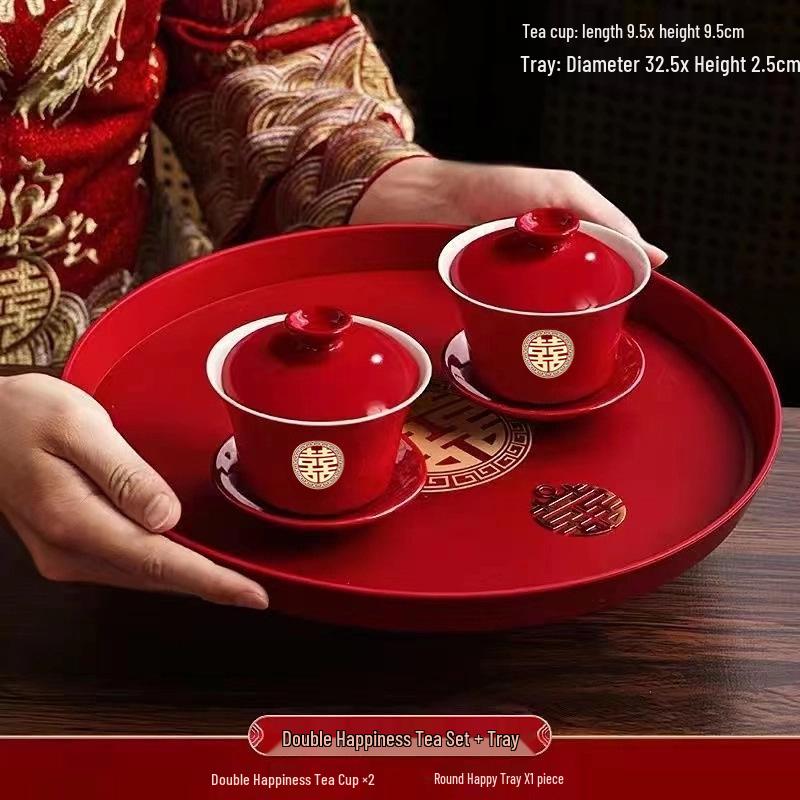 Wedding Essential Tea Cup and Bowl Set - Happy Change Mouth Dowry Tea Set