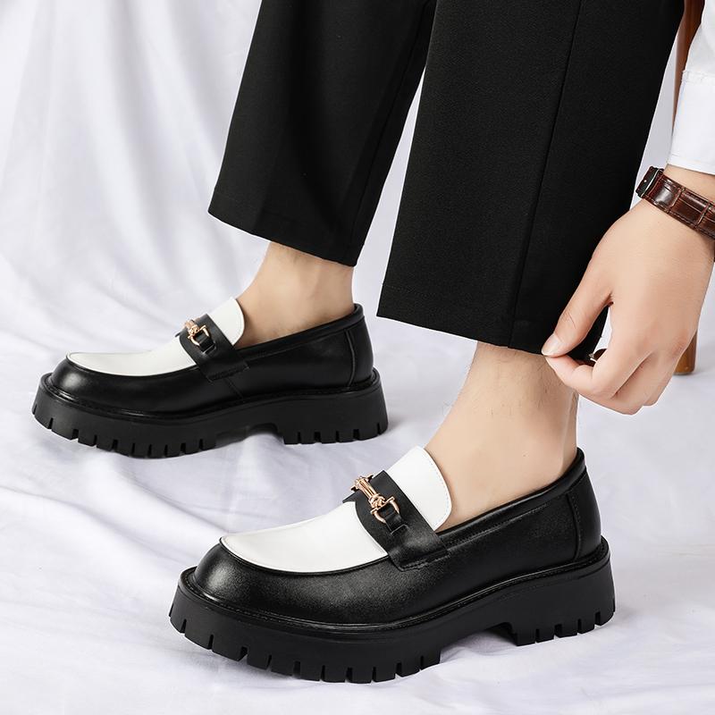 Men Platform Loafers Metal Horse Bit Slip On Leather Shoes Height Increasing Casual Formal Business Oxford Shoes For Men Daily