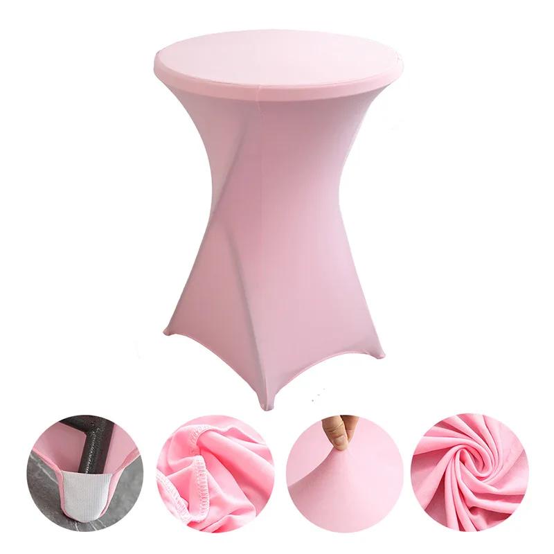 1-6Pcs Spandex Round Tablecloth Cocktail White Table Covers Fitted Stretch Tablecloth for Wedding, Banquet, Party, Birthday